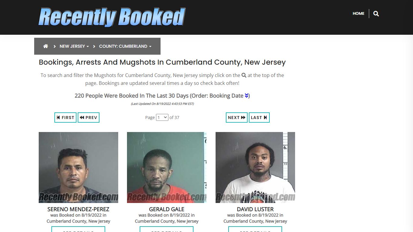 Bookings, Arrests and Mugshots in Cumberland County, New Jersey